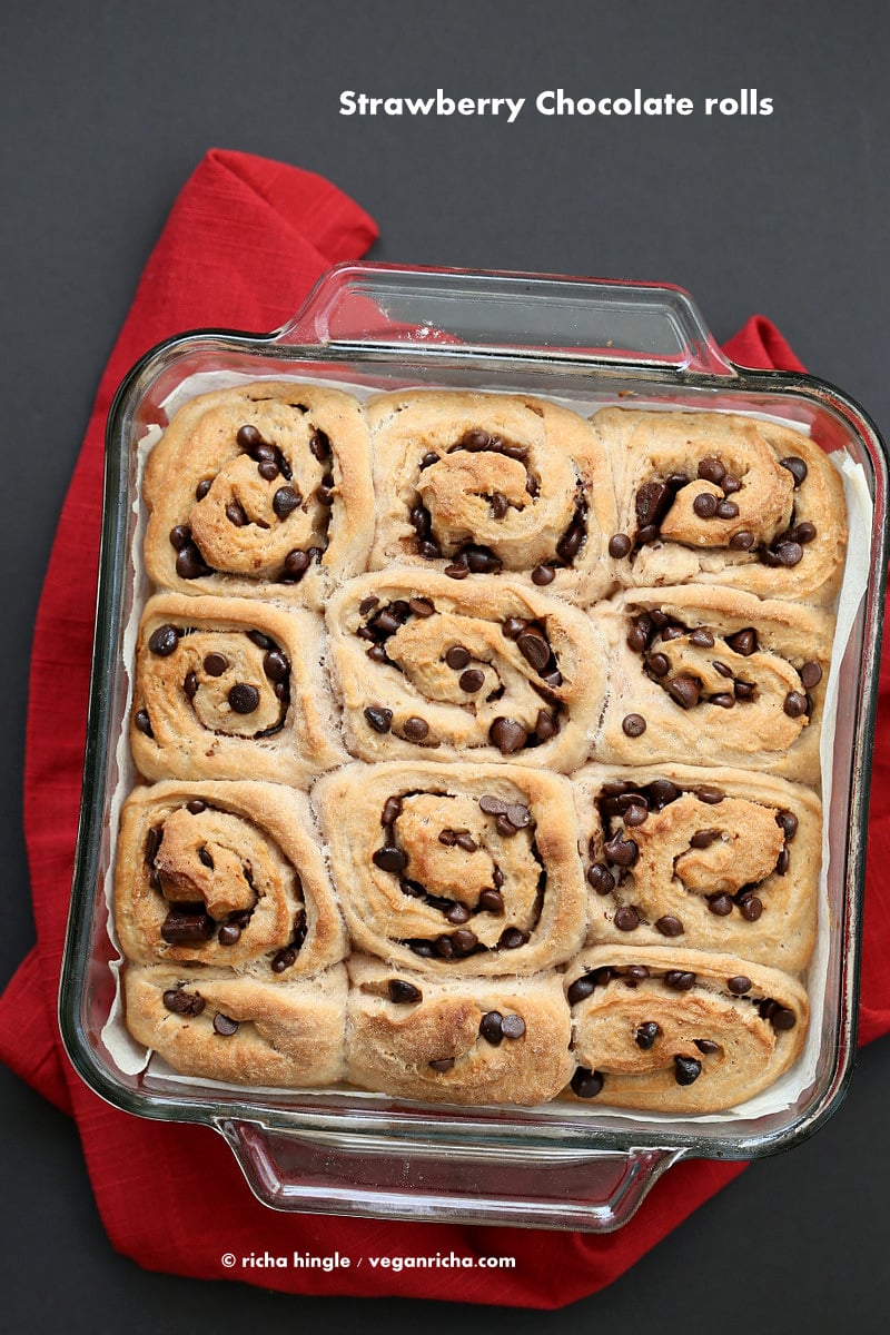 Strawberry Chocolate Cinnamon Rolls | Vegan Richa