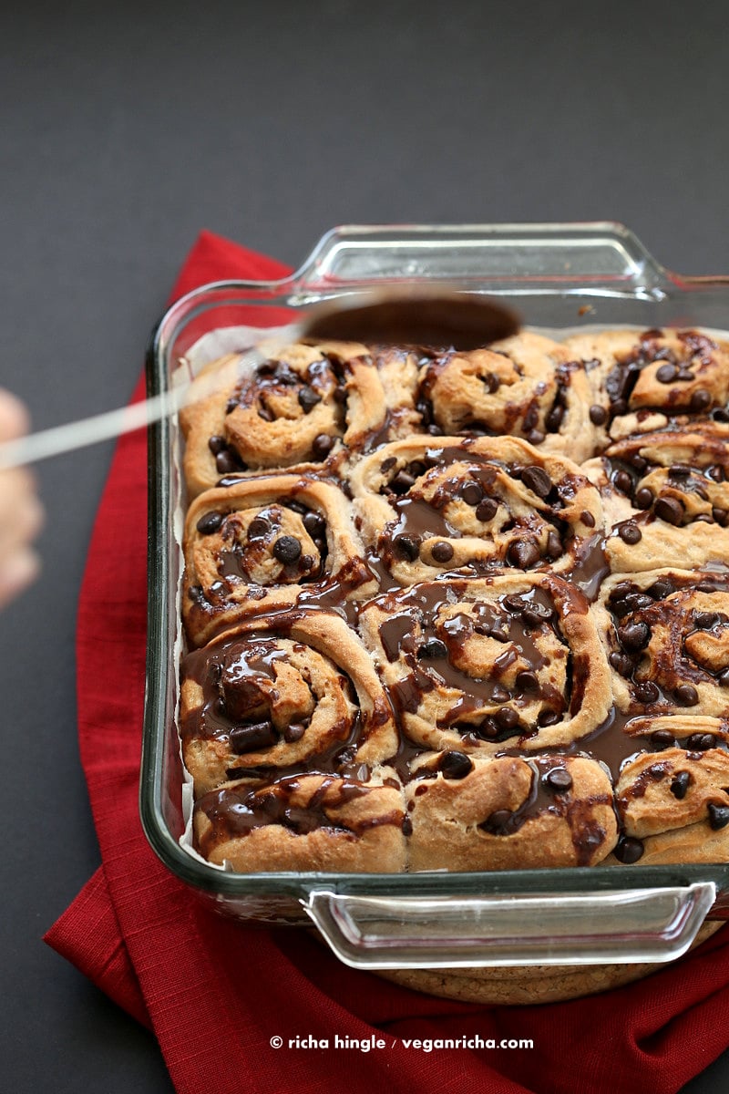 Strawberry Chocolate Cinnamon Rolls | Vegan Richa