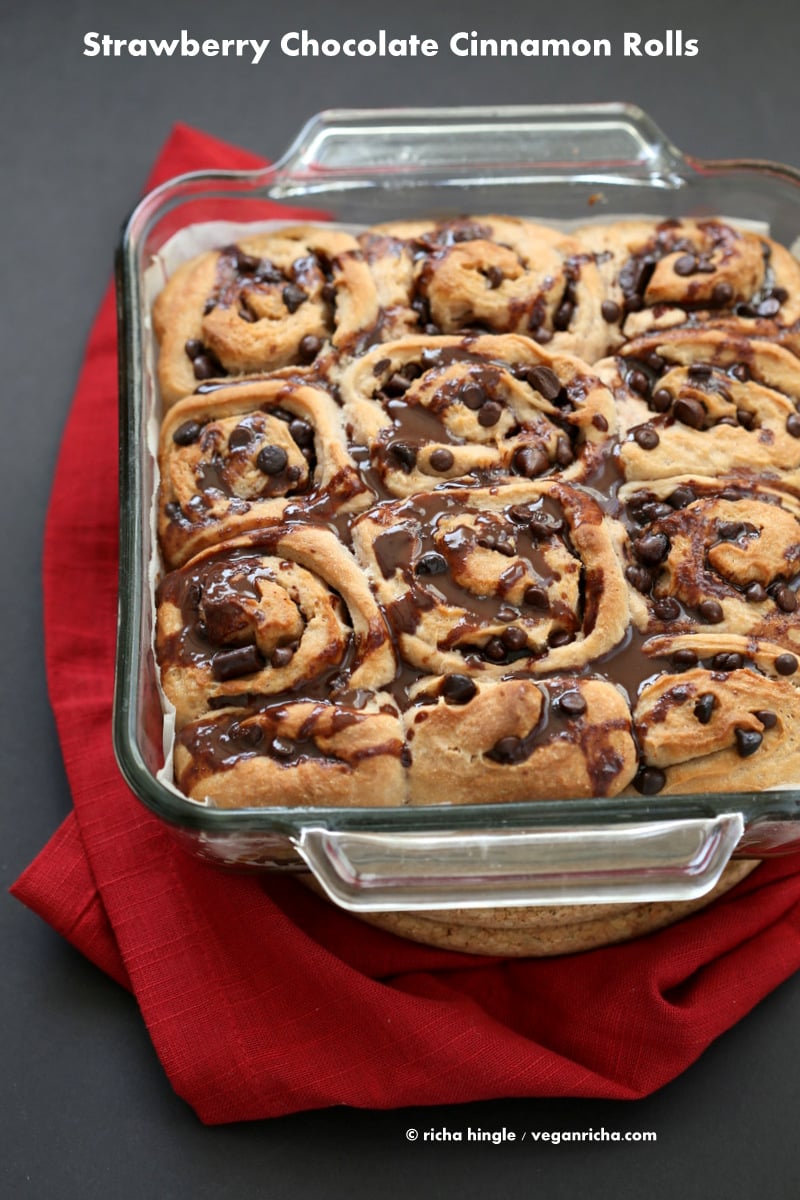Strawberry Chocolate Cinnamon Rolls | Vegan Richa