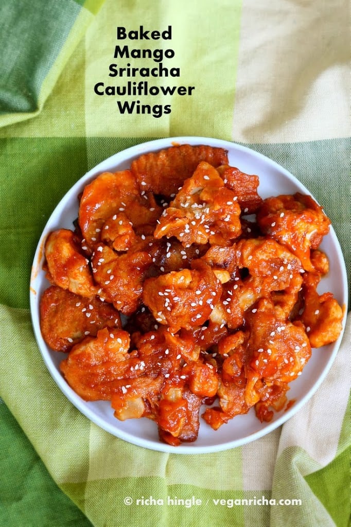 Mango Sriracha Cauliflower Wings - Baked | VeganRicha.com