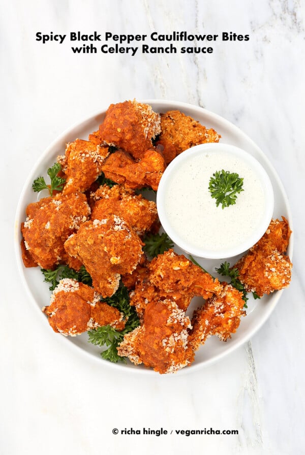 Spicy Cauliflower Bites with Celery Ranch | Vegan richa #glutenfree #veganricha #vegan