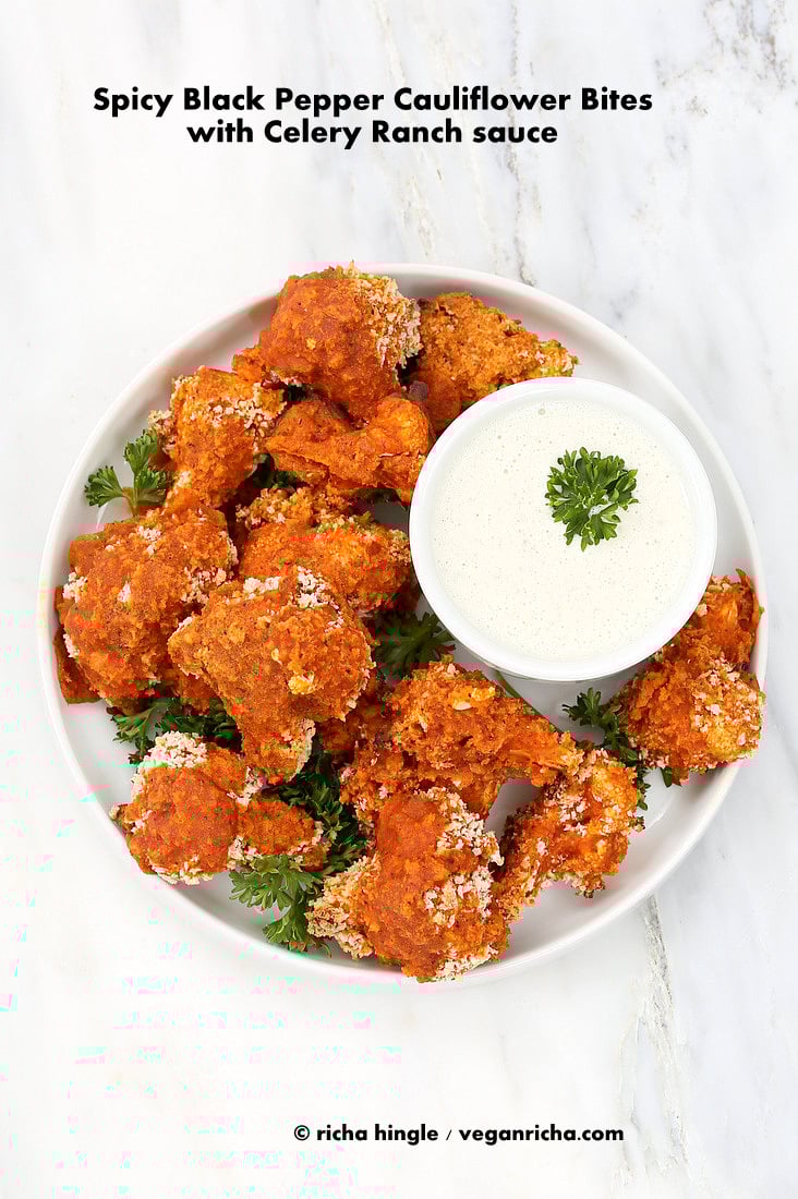 Spicy Cauliflower Bites with Celery Ranch | Vegan richa