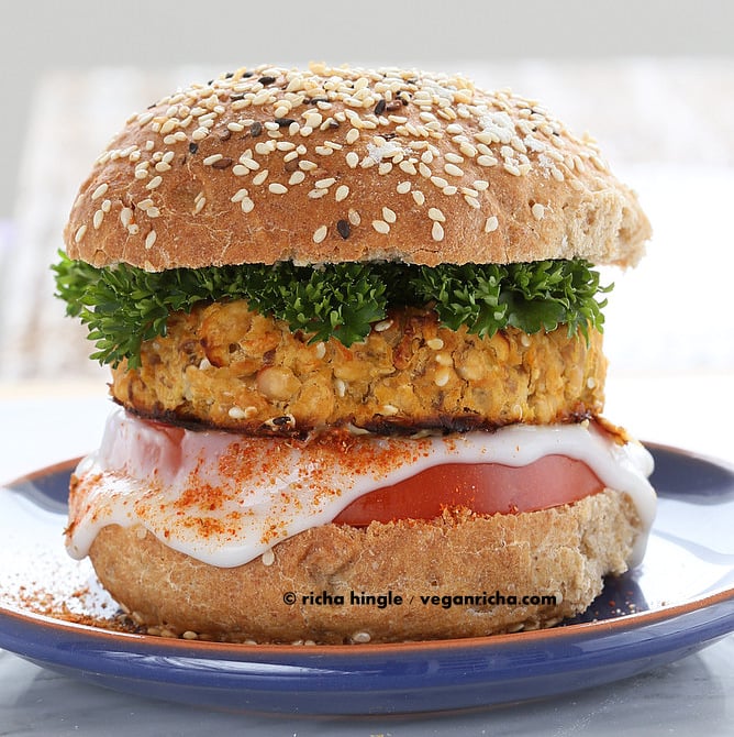Spicy Chickpea Lentil Burger | Vegan Richa