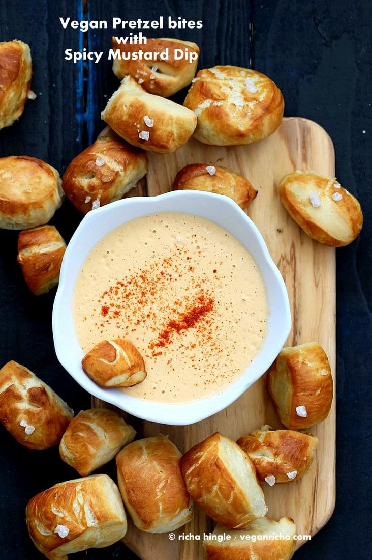 Easy Pretzel Bites with Spicy Mustard dip | VeganRicha.com