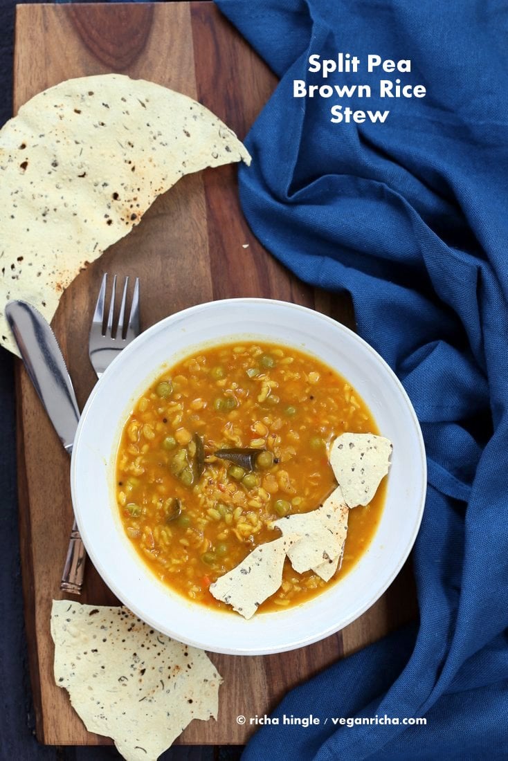 Bisi Bele Bath - Split Pea Brown Rice Soup | Vegan Richa