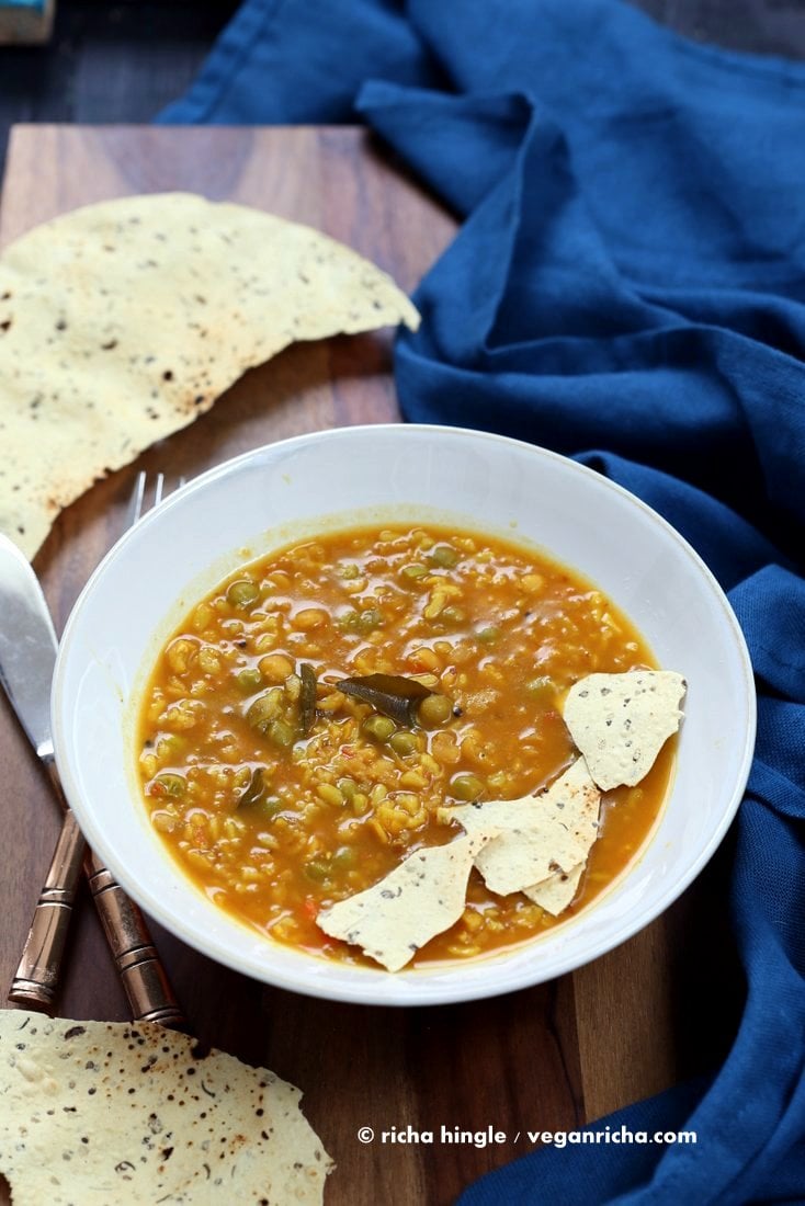 Bisi Bele Bath - Split Pea Brown Rice Soup | Vegan Richa