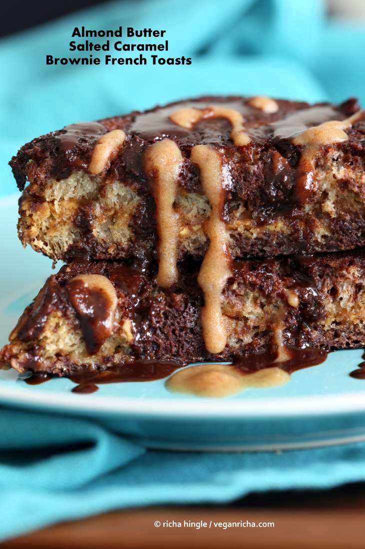 Almond butter Date Caramel Stuffed Brownie French Toast | Vegan Richa