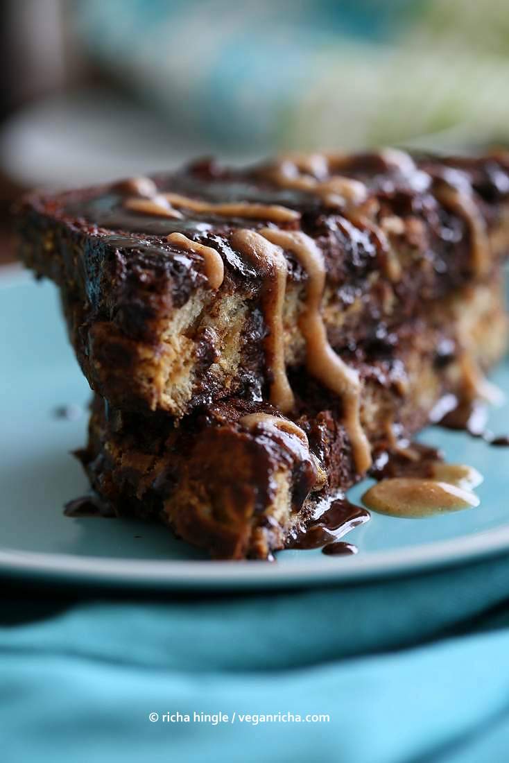 PB Date Caramel stuffed Brownie French Toast | Vegan Richa