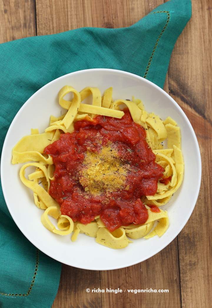 Chickpea Noodles with tomato sauce | Vegan Richa