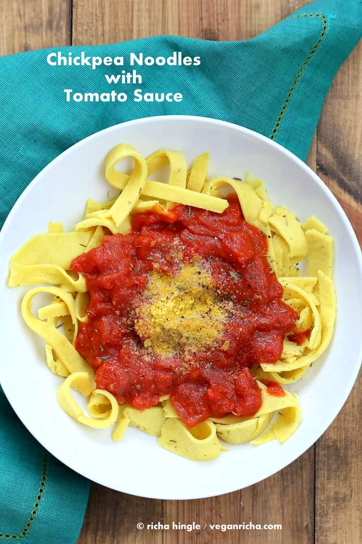 Vegan Chickpea Noodles with garlic tomato sauce | Vegan Richa