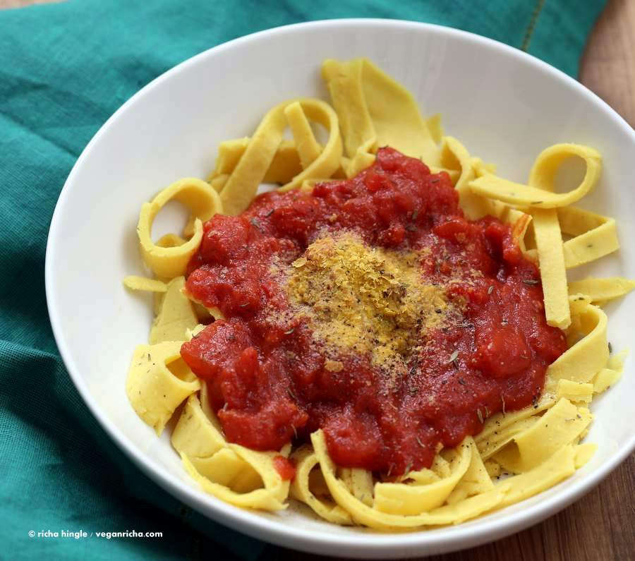 Chickpea Noodles with tomato sauce | Vegan Richa
