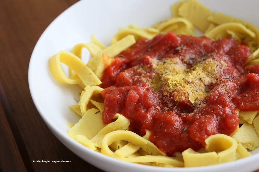 Chickpea Noodles with tomato sauce | Vegan Richa
