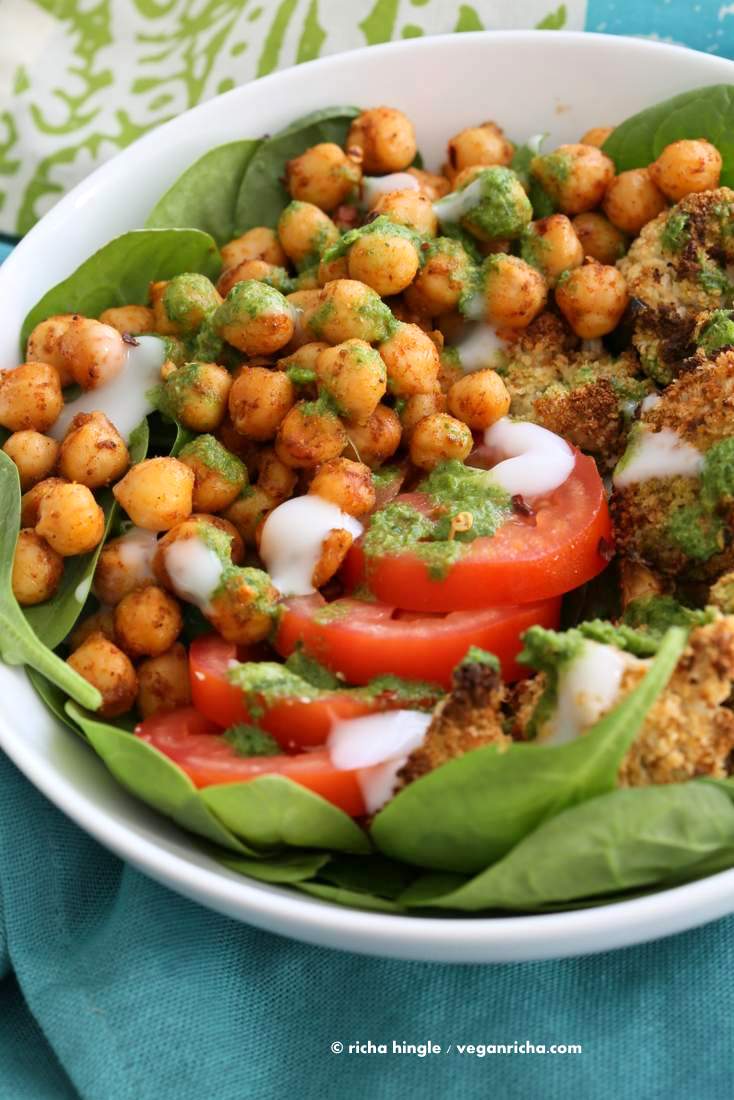 Moroccan Chickpea Cauliflower Bowl with Herb sauce | Vegan Richa