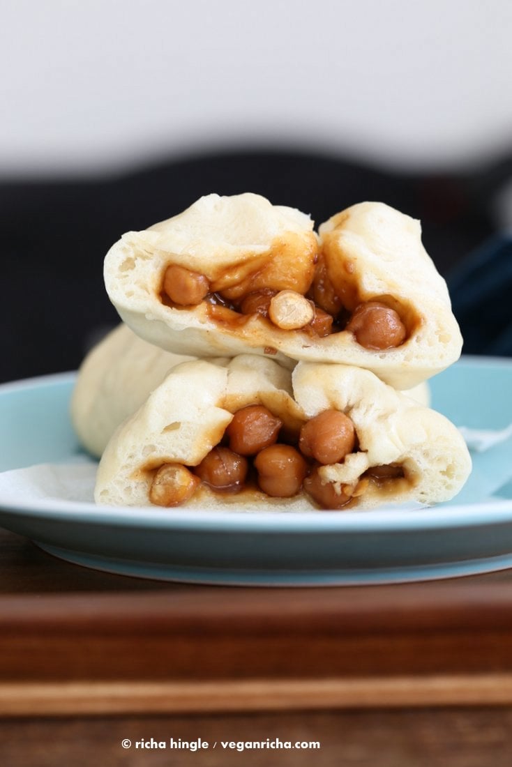 These Teriyaki Chickpeas Bao Buns are easy and perfect party food. Cook the chickpeas with the Teriyaki sauce, fill the bao, steam the buns and done. Vegan Bao Recipe | VeganRicha.com