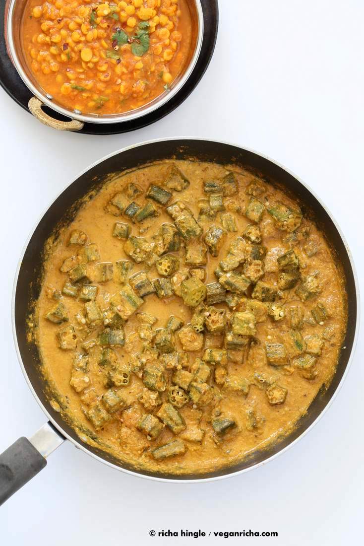 Okra Kuzhambu - Okra in tamarind coconut sauce | Vegan Richa