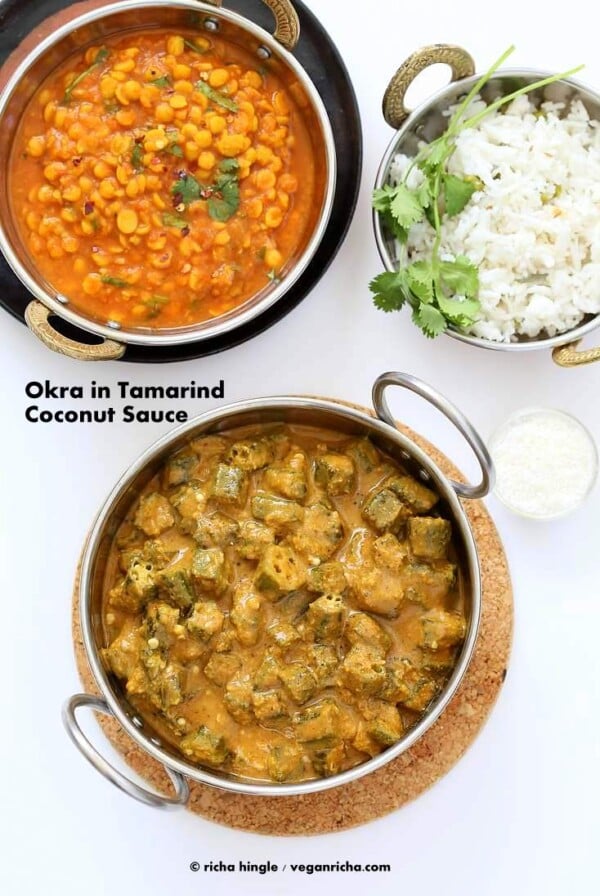 Okra Kuzhambu - Okra in tamarind coconut sauce | Vegan Richa #glutenfree #veganricha #vegan