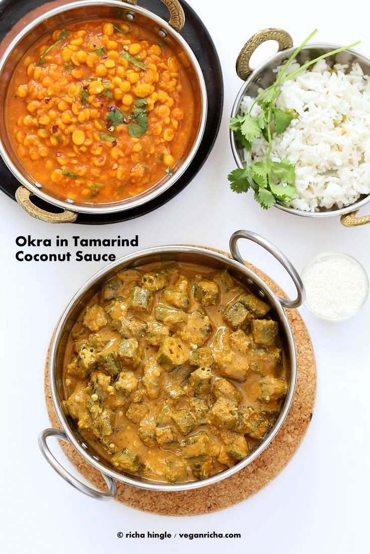 Okra Kuzhambu - Okra in tamarind coconut sauce | Vegan Richa