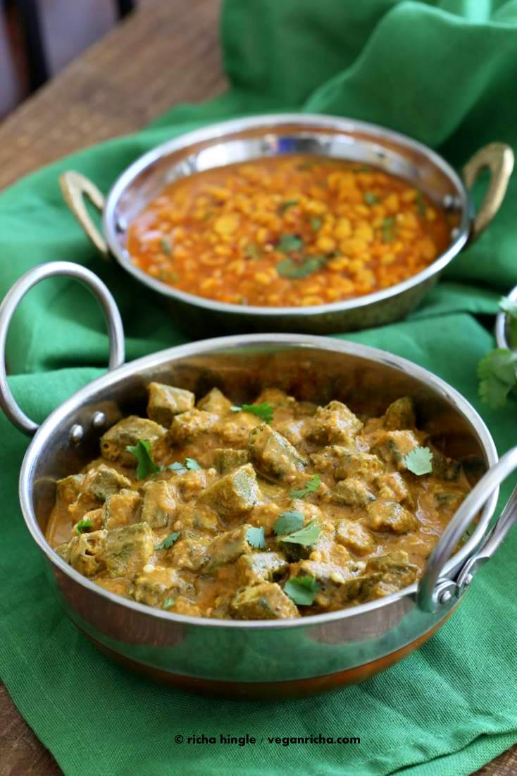 Okra Kuzhambu - Okra in tamarind coconut sauce | Vegan Richa