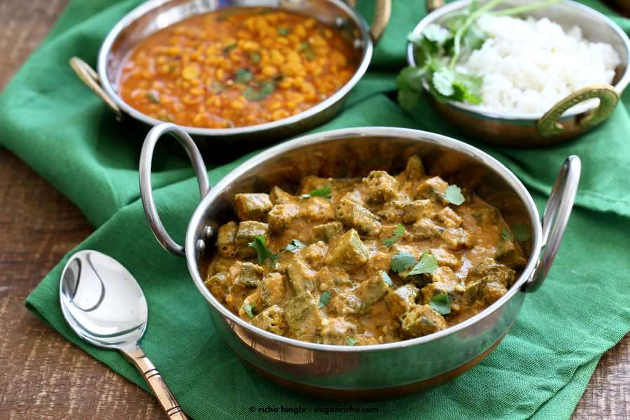 Okra Kuzhambu - Okra in tamarind coconut sauce | Vegan Richa
