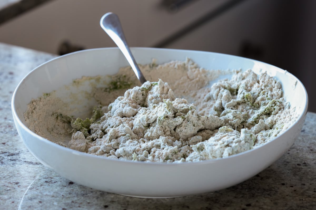 spinach paratha dough after stirring