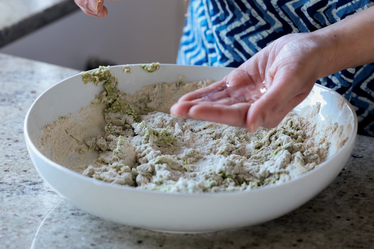 oiling my hands to knead the dough