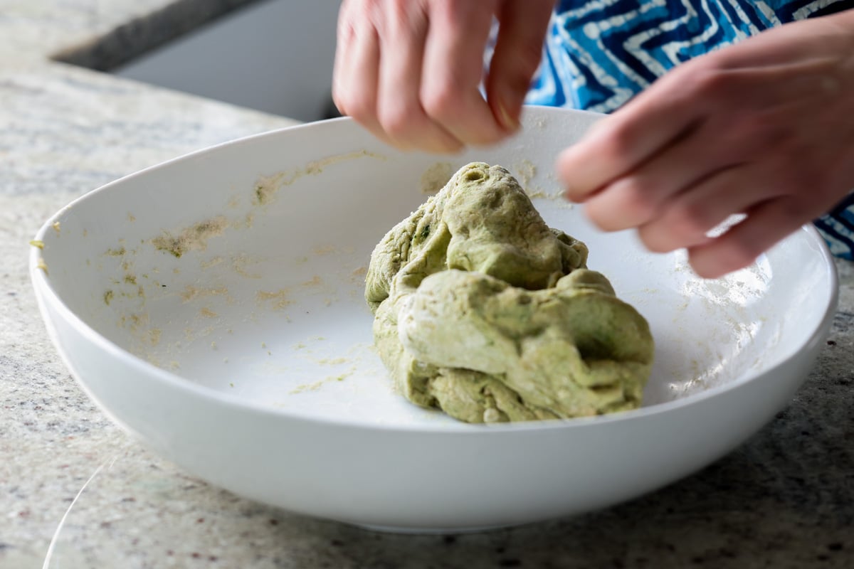 kneading the dough, after resting
