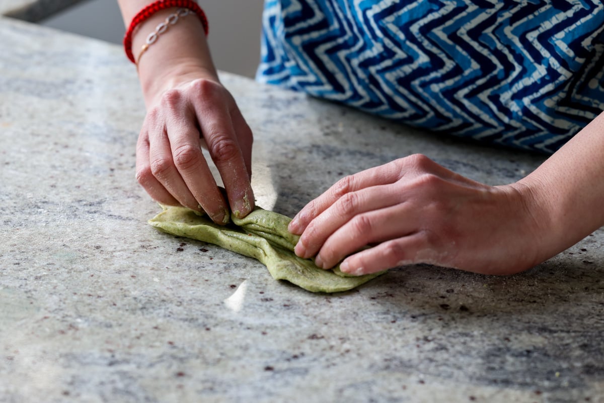 folding the dough for a flaky texture