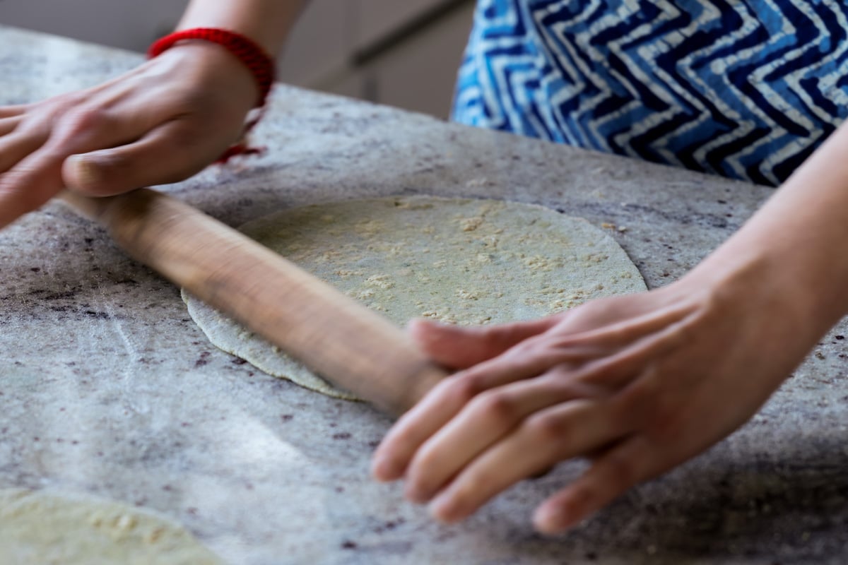 stuffed paratha after rolling out