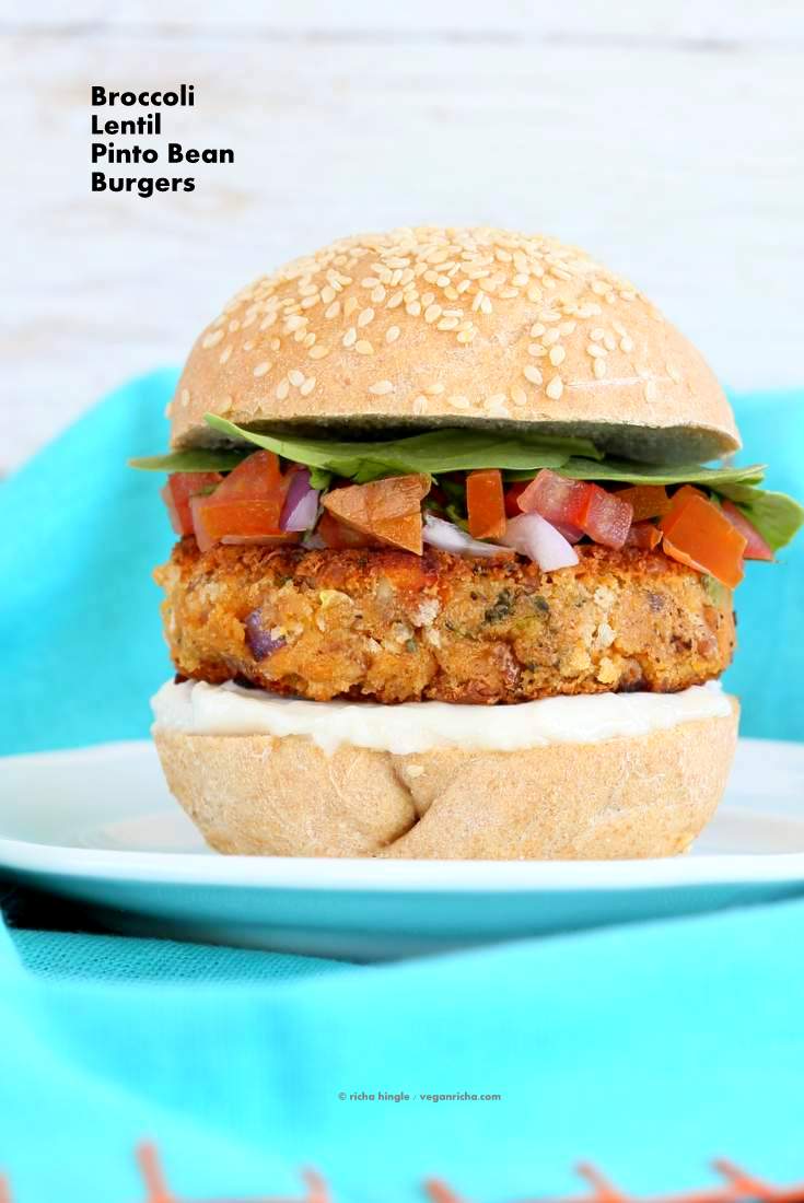 Pinto Bean Broccoli Lentil Burgers | Vegan Richa