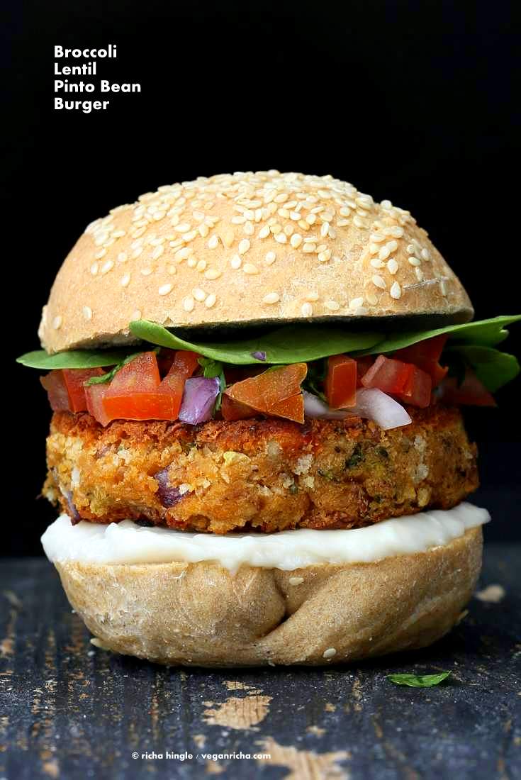 Pinto Bean Broccoli Lentil Burgers | Vegan Richa