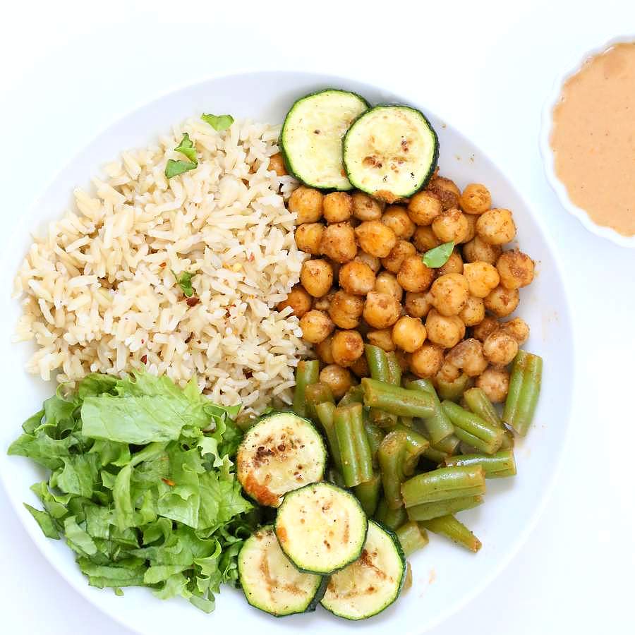 Masala Chickpea Bowl with Chana masala Spice Chickpea Dressing | Vegan Richa