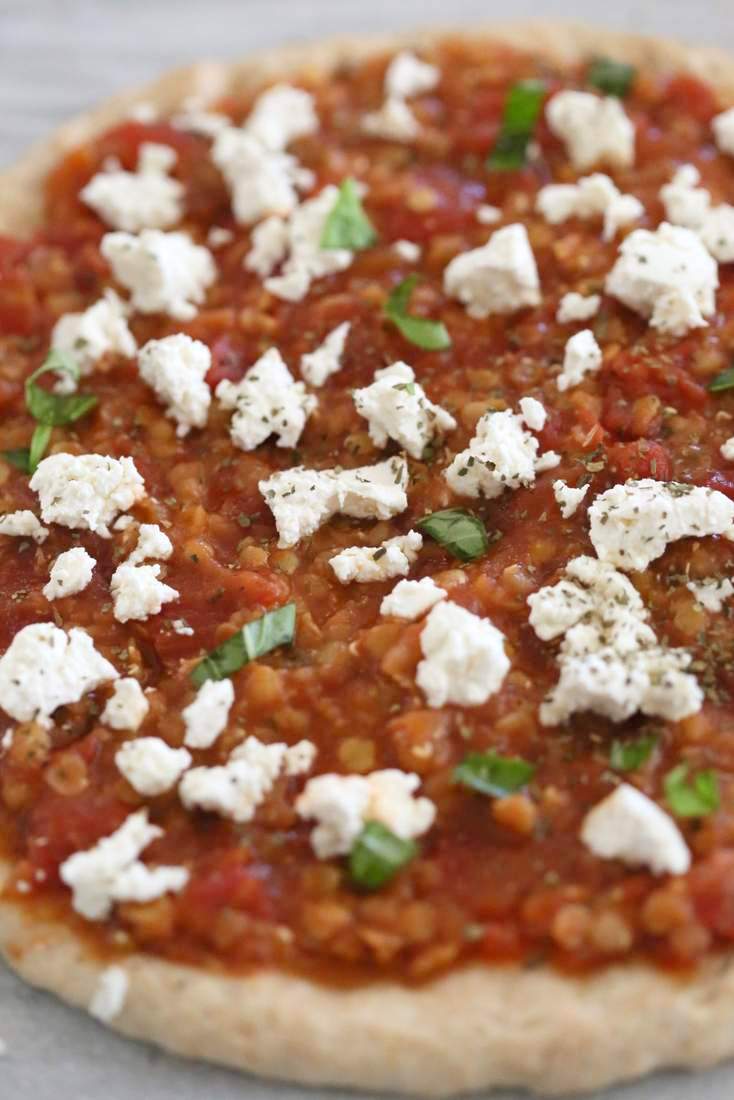 Chipotle Red lentil Tomato Sauce, Basil and Vegan Ricotta Pizza | Vegan Richa