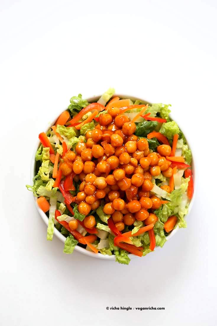 Crunchy Salad with firecracker Chickpeas and Peanut sauce | Vegan Richa