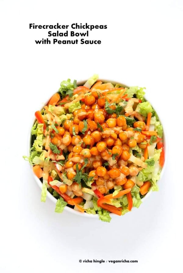 Crunchy Salad with firecracker Chickpeas and Peanut sauce | Vegan Richa #glutenfree #veganricha #vegan