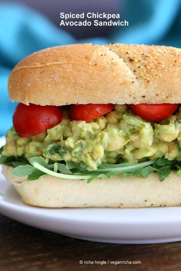 Spicy Avocado Chickpea Salad Sandwich | https://veganricha.com #vegan #soyfree #chickpea #avocado #glutenfree #veganricha #vegan
