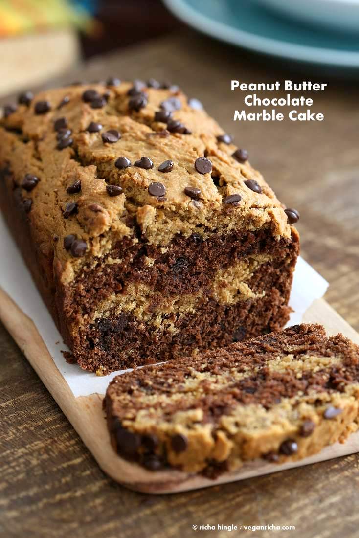 Peanut Butter Chocolate Marble Cake | Vegan Richa #vegan #peanutbutter #chocolate #cake #veganricha