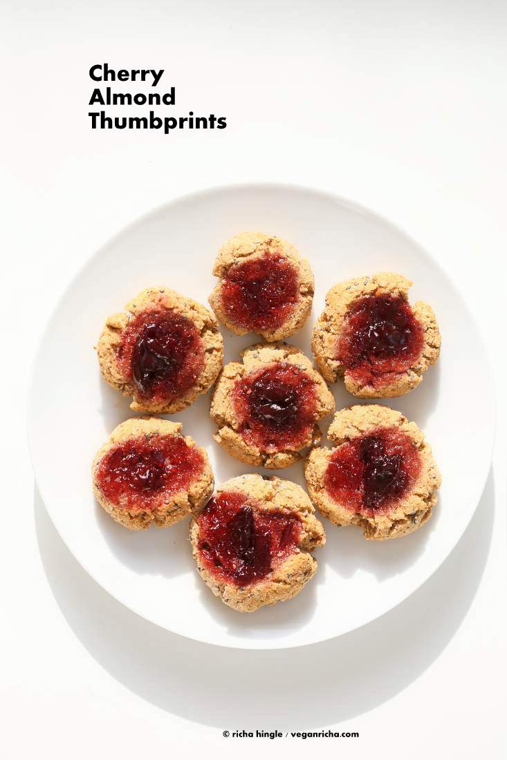 Cherry Almond Thumbprint Cookies - Almond Pulp Cookies | Vegan Richa
