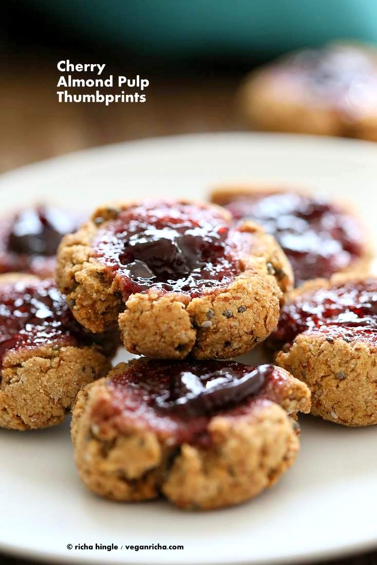 Cherry Almond Thumbprint Cookies - Almond Pulp Cookies | Vegan Richa