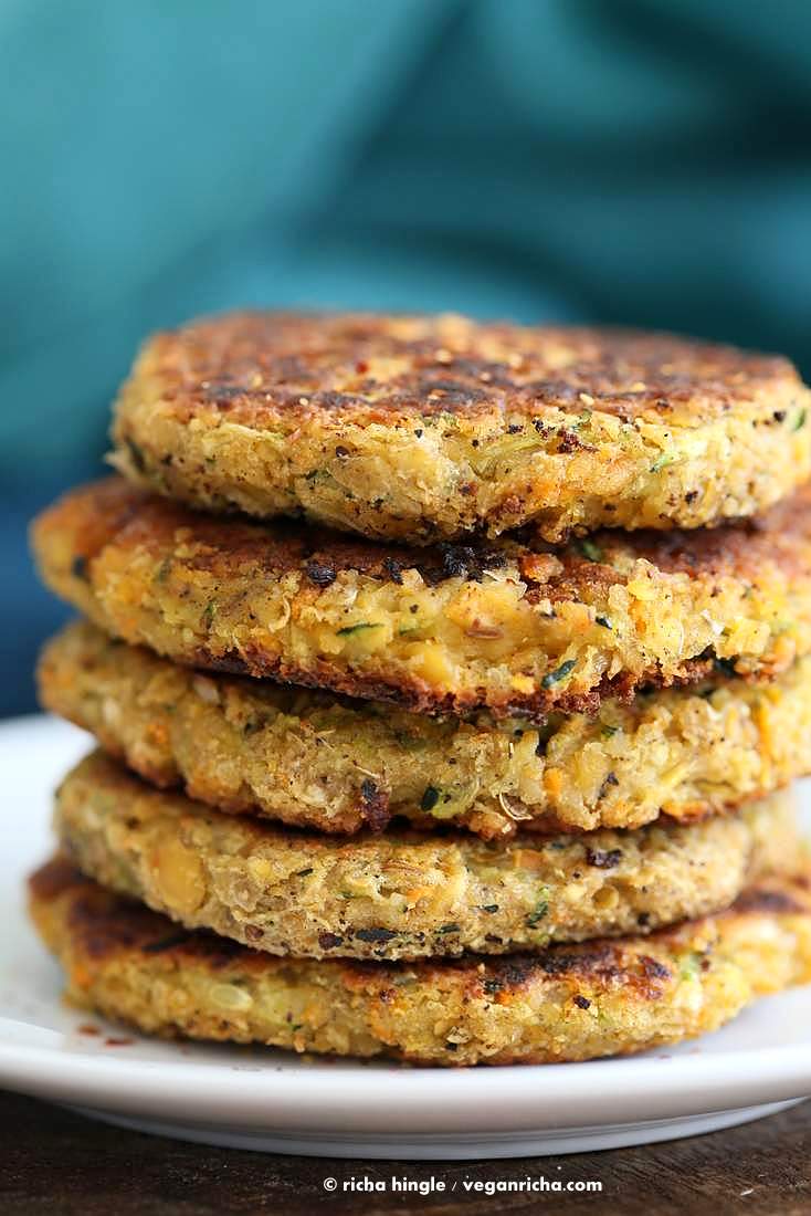 Carrot Zucchini Chickpea Fritters Vegan Recipe | Vegan Richa