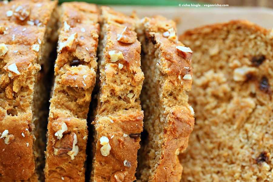 One Bowl Vegan Banana Apple Bread | https://veganricha.com #vegan #banana #breakfast #snack This moist Banana Bread has ripe banana, shredded apple and nut butter. No added Oil