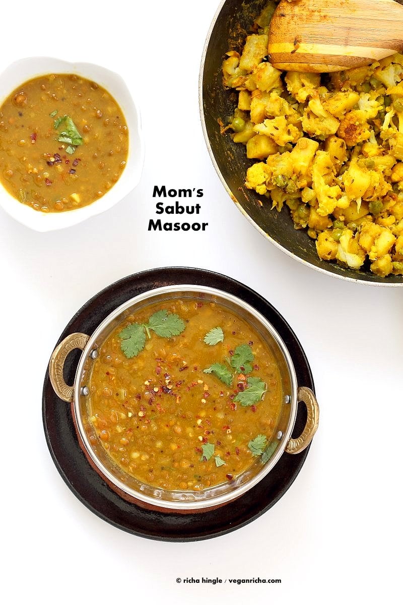 Sabut Masoor Ki Daal - Whole Masoor Dal, Brown Lentil soup with Indian Spices | VeganRicha.com #vegan #glutenfree #soyfree #nutfree