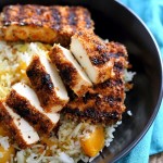 Spicy Crispy Breaded Tofu Strips. Marinated Tofu breaded and grilled or baked. Flavorful and easy. | VeganRicha.com #Vegan #Holiday #Side #glutenfree #veganricha