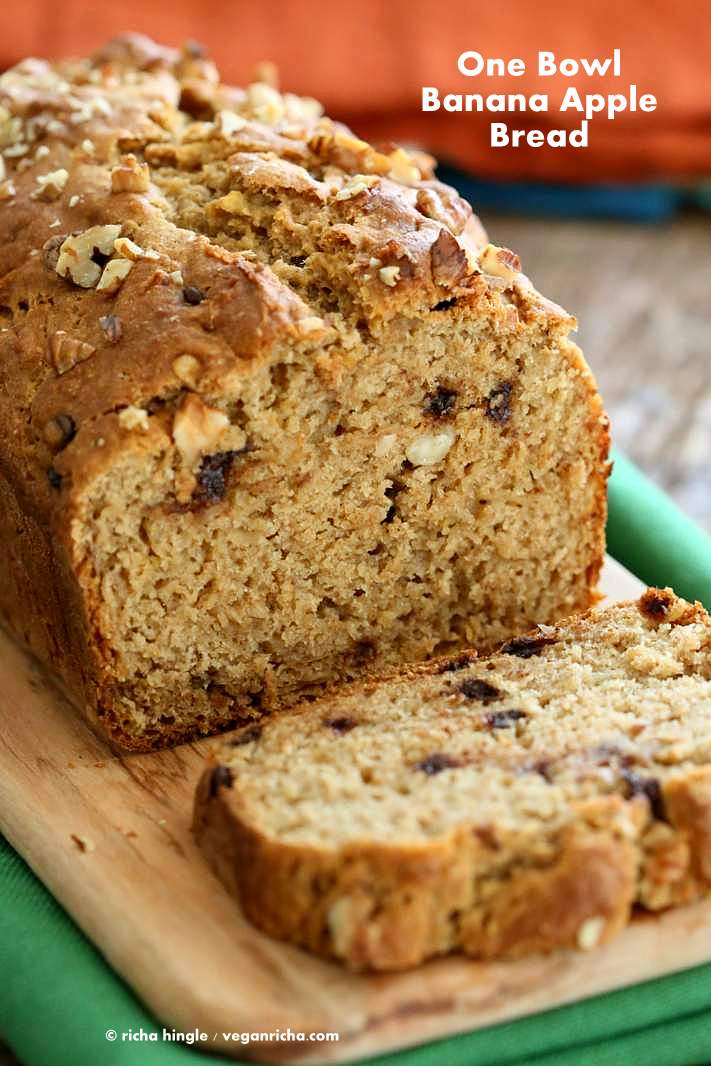 One Bowl Vegan Banana Apple Bread. Vegan Banana Bread | https://veganricha.com #vegan #banana #breakfast #recipe