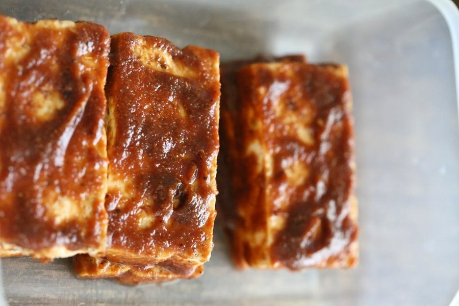 Spicy Crispy Breaded Tofu Strips. Marinated Tofu breaded and grilled or baked. Flavorful and easy. | VeganRicha.com #Vegan #Holiday #Side.