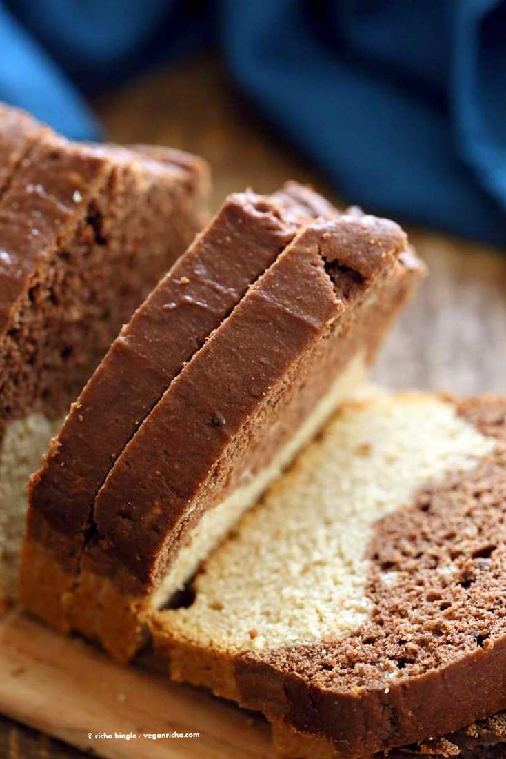 Vegan Cream Cheese Pound Cake. Marbled Vanilla Chocolate Cake. This pound cake is moist and dense | VeganRicha.com #vegan #cake #recipe.