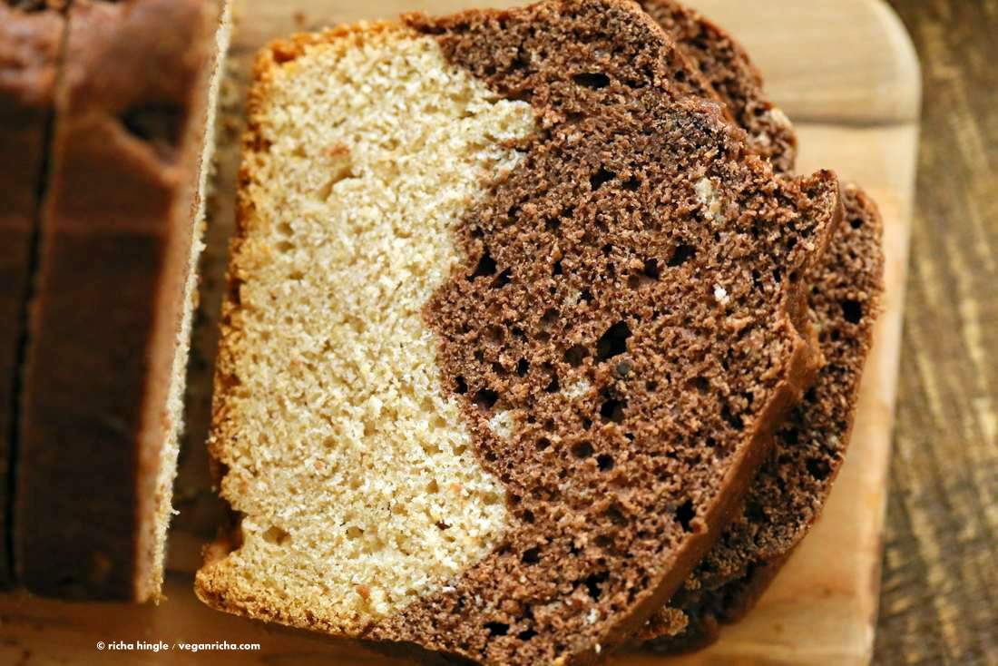 Vegan Cream Cheese Pound Cake. Marbled Vanilla Chocolate Cake. This pound cake is moist and dense | VeganRicha.com #vegan #cake #recipe.