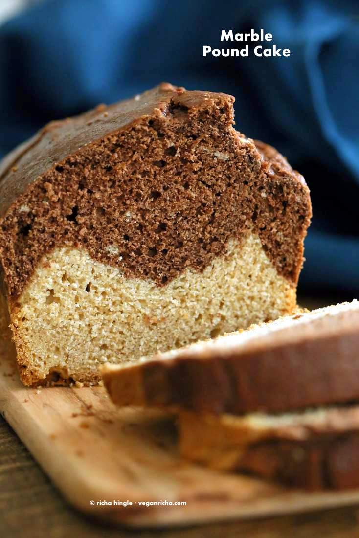 Vegan Cream Cheese Pound Cake. Marbled Vanilla Chocolate Cake. This pound cake is moist and dense | VeganRicha.com #vegan #cake #recipe.