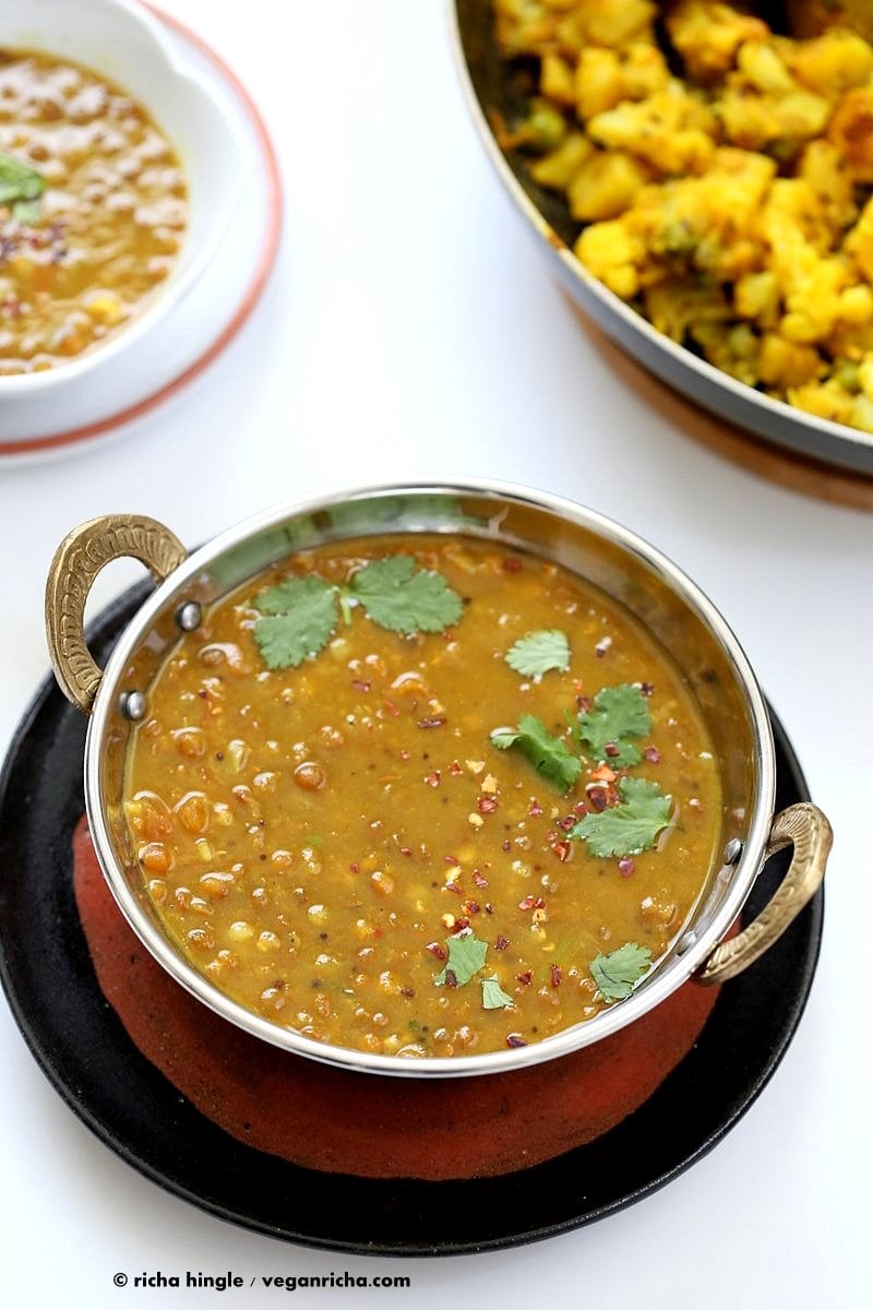 Sabut Masoor Ki Daal - Whole Masoor Dal, Brown Lentil soup with Indian Spices | VeganRicha.com #vegan #glutenfree #soyfree #nutfree