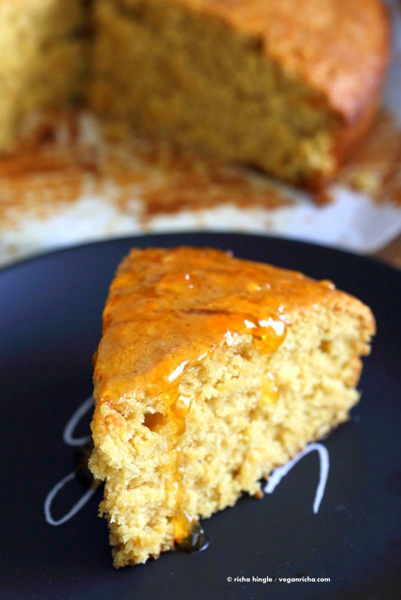 Vegan Orange Cake made in 1 Bowl and just 8 ingredients! Easy Moist Citrusy Vegan Cake. Soyfree Palm-Oil-free Recipe | VeganRicha.com