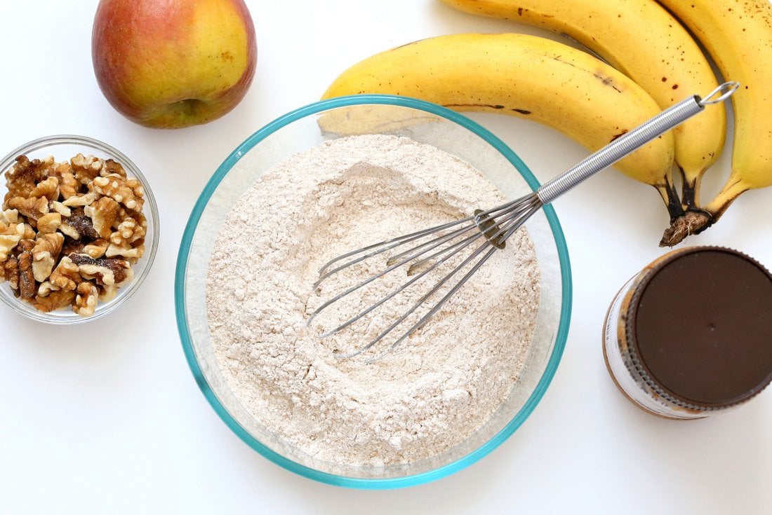 One Bowl Vegan Banana Apple Bread. Vegan Banana Bread | https://veganricha.com #vegan #banana